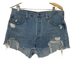 Levi's 501 Women’s W33 Button Fly Light Wash Denim Cut Off Jean Shorts